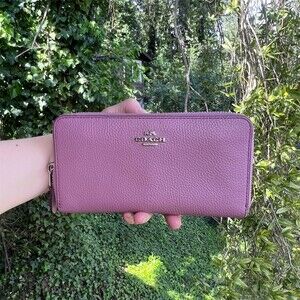 COACH Long Zip-Around Wallet Purple/Pink Pebble Leather w Silver Hardware